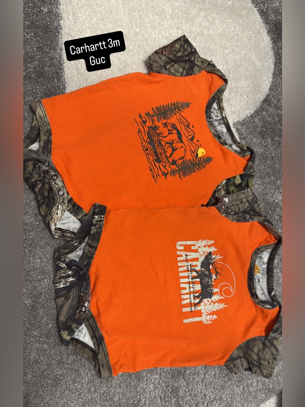 Carhartt Orange Camo-Trim Baby One-Piece Bodysuit Duo